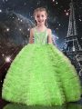Floor Length Little Girl Pageant Gowns Tulle Sleeveless Beading and Ruffled Layers