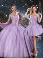 Sophisticated Lavender Ball Gowns Beading Quinceanera Dress Lace Up Tulle Sleeveless Floor Length