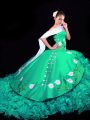 Ball Gowns Sleeveless Turquoise Vestidos de Quinceanera Brush Train Lace Up