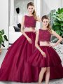 Fuchsia Two Pieces Lace and Ruching Vestidos de Quinceanera Zipper Tulle Sleeveless Floor Length