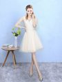 Flirting Champagne Lace Up Quinceanera Court Dresses Lace Half Sleeves Knee Length