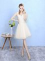 Flirting Champagne Lace Up Quinceanera Court Dresses Lace Half Sleeves Knee Length
