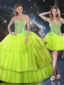 Fantastic Yellow Green Lace Up Quinceanera Dresses Ruffled Layers Sleeveless Floor Length