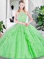 Eye-catching Scoop Sleeveless Quinceanera Dresses Floor Length Lace and Ruffled Layers Tulle