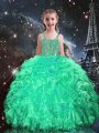 Organza Sleeveless Floor Length Kids Pageant Dress and Beading and Ruffles