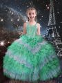 Edgy Ball Gowns Child Pageant Dress Apple Green Straps Organza Sleeveless Floor Length Lace Up