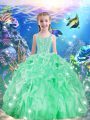 Floor Length Apple Green Little Girl Pageant Dress Organza Sleeveless Beading and Ruffles