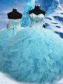 Amazing Aqua Blue Lace Up 15th Birthday Dress Beading and Pick Ups Sleeveless Floor Length