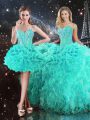 Sweetheart Sleeveless Organza Quince Ball Gowns Beading and Ruffles Lace Up