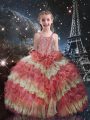Classical Watermelon Red Short Sleeves Organza Lace Up Pageant Gowns For Girls for Quinceanera and Wedding Party