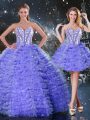 Organza Sleeveless Floor Length 15th Birthday Dress and Embroidery