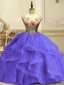 Simple Lavender Organza Lace Up Sweet 16 Quinceanera Dress Sleeveless Floor Length Appliques and Ruffles