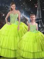 Sweetheart Sleeveless Lace Up Ball Gown Prom Dress Yellow Green Organza
