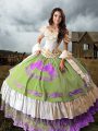 Super Sleeveless Brush Train Lace Up Embroidery and Ruffled Layers Sweet 16 Dress