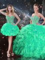 Deluxe Organza Sleeveless Floor Length Sweet 16 Dresses and Beading and Ruffles