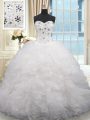 Stylish Sleeveless Brush Train Lace Up Beading and Ruffles Ball Gown Prom Dress