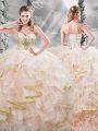 Unique Ball Gowns Sleeveless Peach Vestidos de Quinceanera Brush Train Lace Up