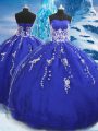 Suitable Blue Lace Up Sweetheart Appliques 15 Quinceanera Dress Organza Sleeveless