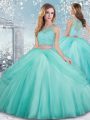 Edgy Scoop Sleeveless Tulle Sweet 16 Quinceanera Dress Beading and Lace Clasp Handle