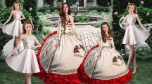 White Ball Gowns Embroidery Ball Gown Prom Dress Lace Up Taffeta Long Sleeves