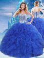 Floor Length Ball Gowns Sleeveless Royal Blue Sweet 16 Dress Lace Up