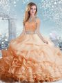 Peach Clasp Handle Scoop Beading and Ruffles and Pick Ups Sweet 16 Quinceanera Dress Organza Sleeveless