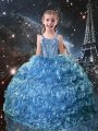 Baby Blue Sleeveless Organza Lace Up Pageant Dress Wholesale for Quinceanera and Wedding Party