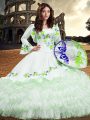 Elegant Ball Gowns Sweet 16 Dresses White Square Organza Long Sleeves Floor Length Lace Up