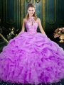 Elegant Ball Gowns Sweet 16 Quinceanera Dress Lilac Halter Top Organza Sleeveless Floor Length Lace Up