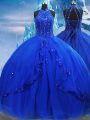 Royal Blue Sleeveless Beading and Ruffles Lace Up Quinceanera Dress