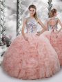 Scoop Sleeveless Organza Sweet 16 Dress Beading and Ruffles Lace Up