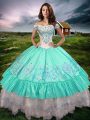 Beading and Embroidery and Ruffled Layers Quinceanera Dresses Aqua Blue Lace Up Sleeveless Floor Length