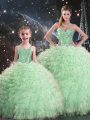 Perfect Apple Green Organza Lace Up Sweetheart Sleeveless Floor Length Sweet 16 Dresses Beading and Ruffles