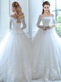 White Sleeveless Lace and Appliques Floor Length Wedding Dress