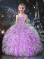 Lilac Ball Gowns Straps Sleeveless Organza Floor Length Lace Up Beading and Ruffles Pageant Gowns For Girls