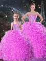 Sweetheart Sleeveless Ball Gown Prom Dress Floor Length Beading and Ruffles Lilac Organza