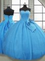 Baby Blue Tulle Lace Up Quinceanera Gown Sleeveless Floor Length Bowknot