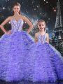 Nice Sleeveless Beading and Ruffles Lace Up Quinceanera Dress