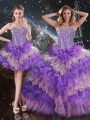 Captivating Sweetheart Sleeveless Organza 15th Birthday Dress Beading and Ruffled Layers Lace Up