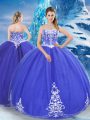 Lovely Floor Length Blue Sweet 16 Quinceanera Dress Tulle Sleeveless Appliques