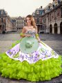 Unique Yellow Green Quince Ball Gowns Military Ball and Sweet 16 and Quinceanera with Embroidery and Ruffled Layers Sweetheart Sleeveless Lace Up