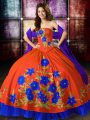 Custom Design Sleeveless Floor Length Embroidery Lace Up 15th Birthday Dress with Multi-color