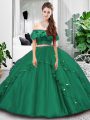 New Style Floor Length Dark Green Sweet 16 Dress Off The Shoulder Sleeveless Lace Up