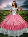 Cheap Hot Pink Off The Shoulder Lace Up Beading and Embroidery and Ruffled Layers Sweet 16 Dresses Sleeveless