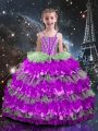 Beading and Ruffled Layers Girls Pageant Dresses Multi-color Lace Up Sleeveless Floor Length