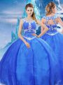 V-neck Sleeveless Organza Quince Ball Gowns Beading Zipper