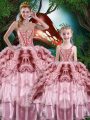 Sweetheart Sleeveless Quinceanera Gown Floor Length Beading and Ruffles and Ruffled Layers Multi-color Organza