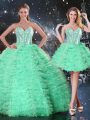 Sweetheart Sleeveless Vestidos de Quinceanera Floor Length Beading and Ruffled Layers Apple Green Organza