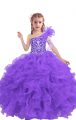 Floor Length Lilac Pageant Gowns Organza Sleeveless Beading and Ruffles