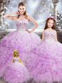 Sweetheart Sleeveless Quinceanera Gown Floor Length Beading and Ruffles Lilac Organza